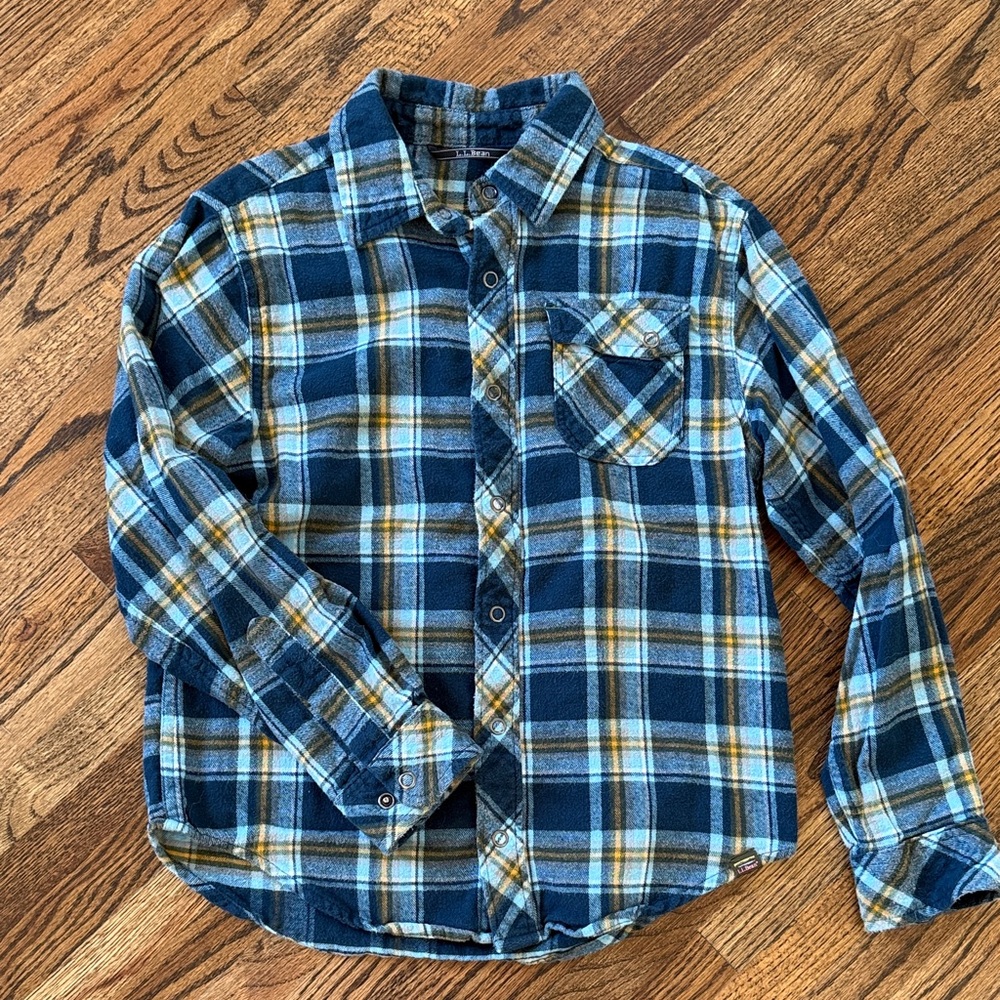 L.L. Bean Kids’ Blue and Yellow Plaid Flannel Shirt